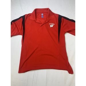 Wisconsin Badgers Mens Polo Pro Edge Red NCAA Short Sleeve Medium M